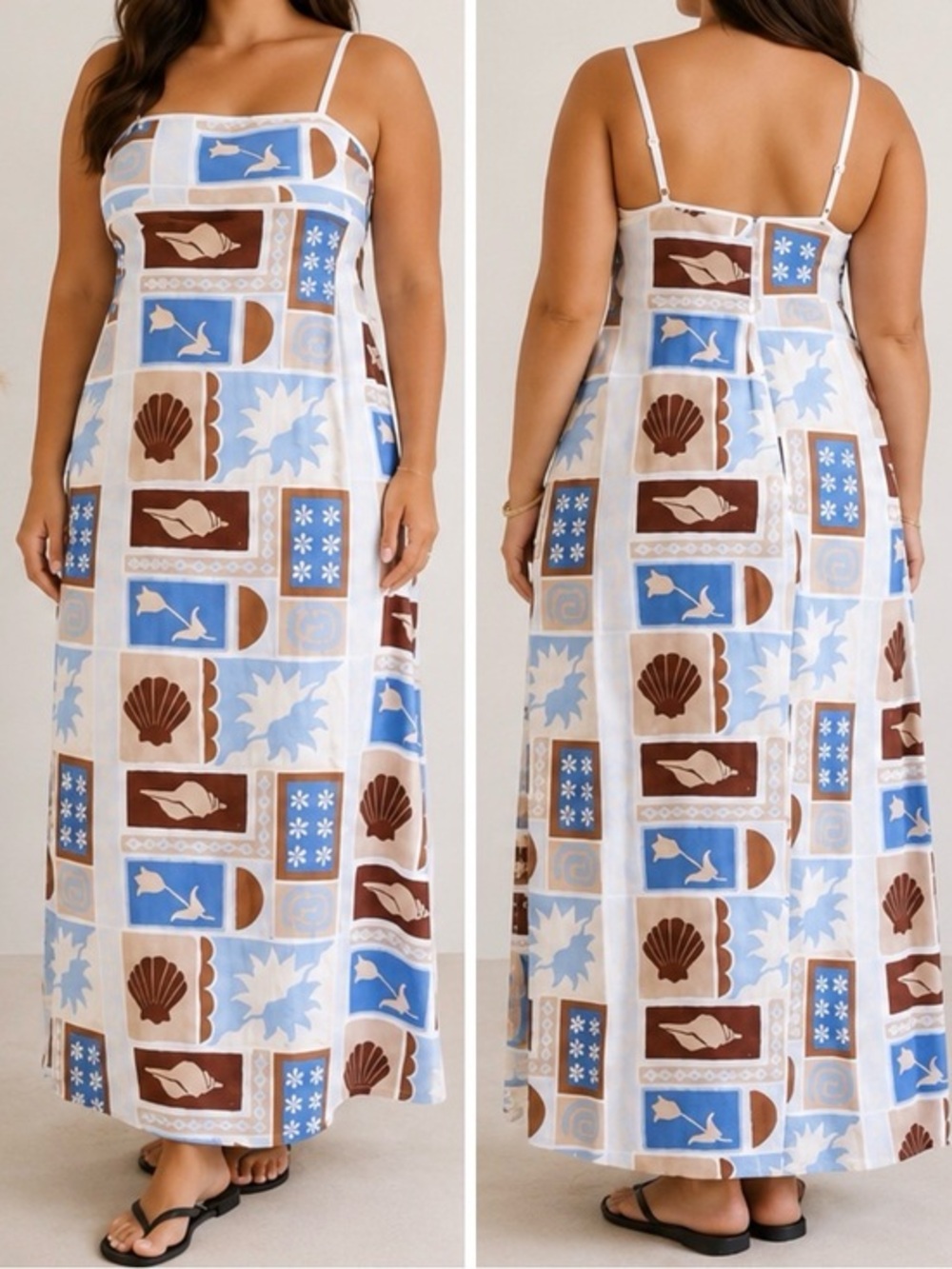 Sabo Skirt Georgia Solis Linen Blend Blue Resortwear Vacation Coastal Maxi Dress